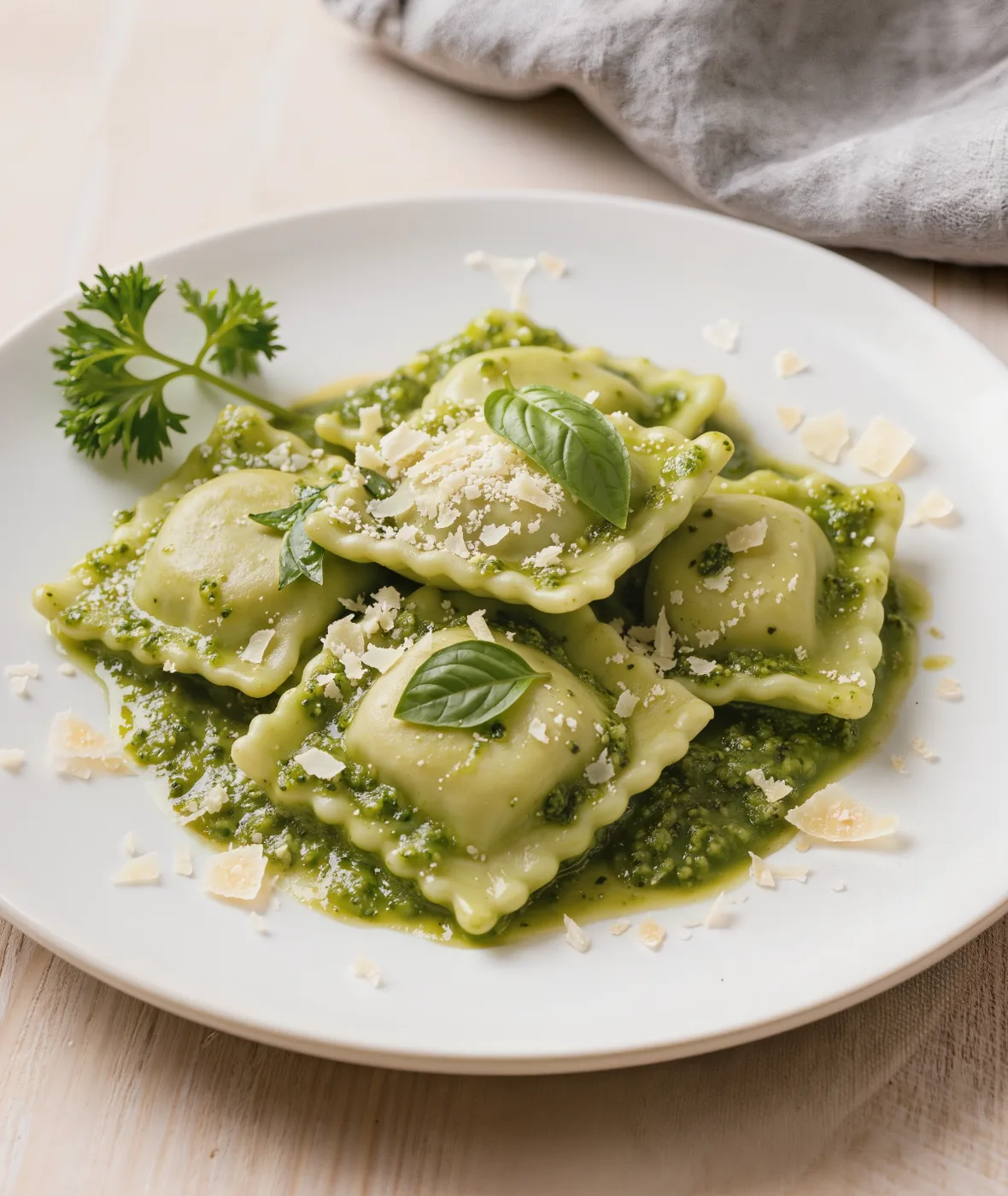 8 Adet El Yapımı Tavuklu-Havuçlu Ravioli & Taze Fesleğenli Krema Sosu İle