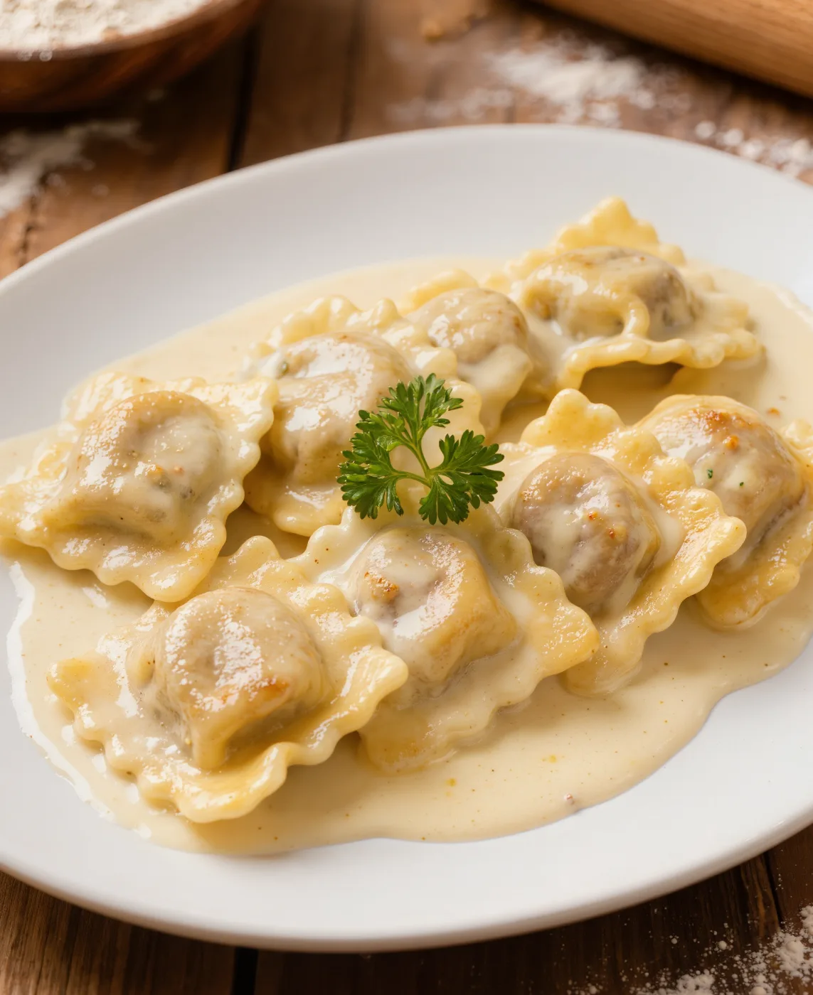8 Adet El Yapımı Patatesli Ravioli & Krema Sosu İle