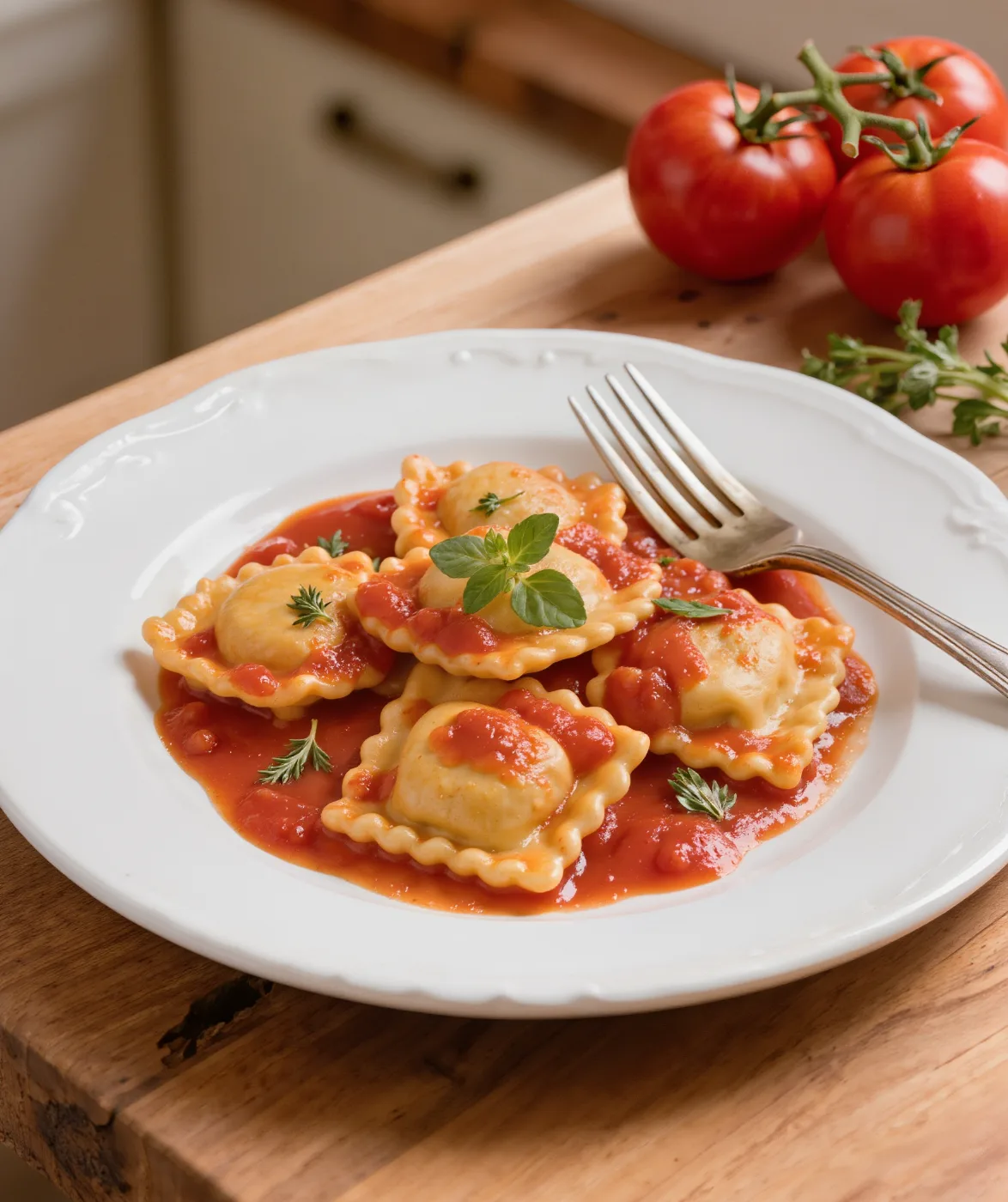 8 Adet El Yapımı Patatesli Ravioli & Taze Kekikli Domates Sosu İle