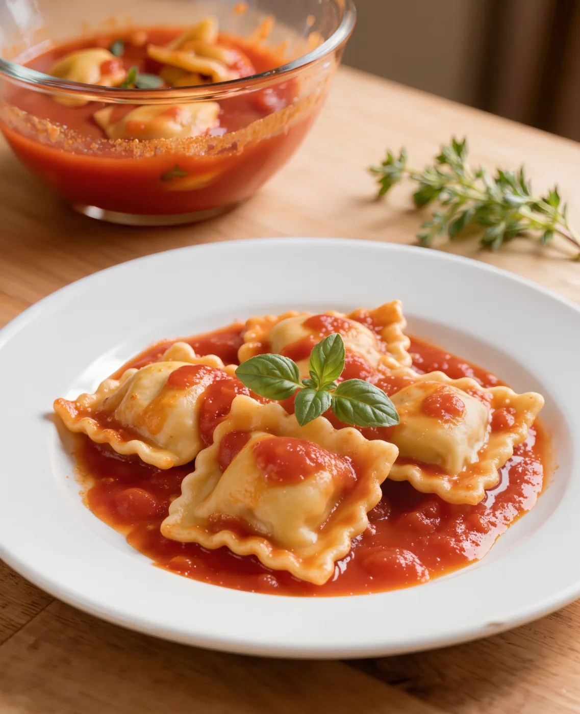 8 Adet El Yapımı Tavuklu-Havuçlu Ravioli & Taze Kekikli Domates Sosu İle
