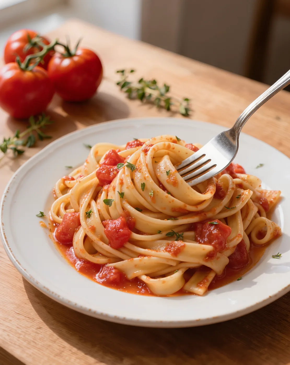 Taze Kekikli ve Domatesli Fettucini